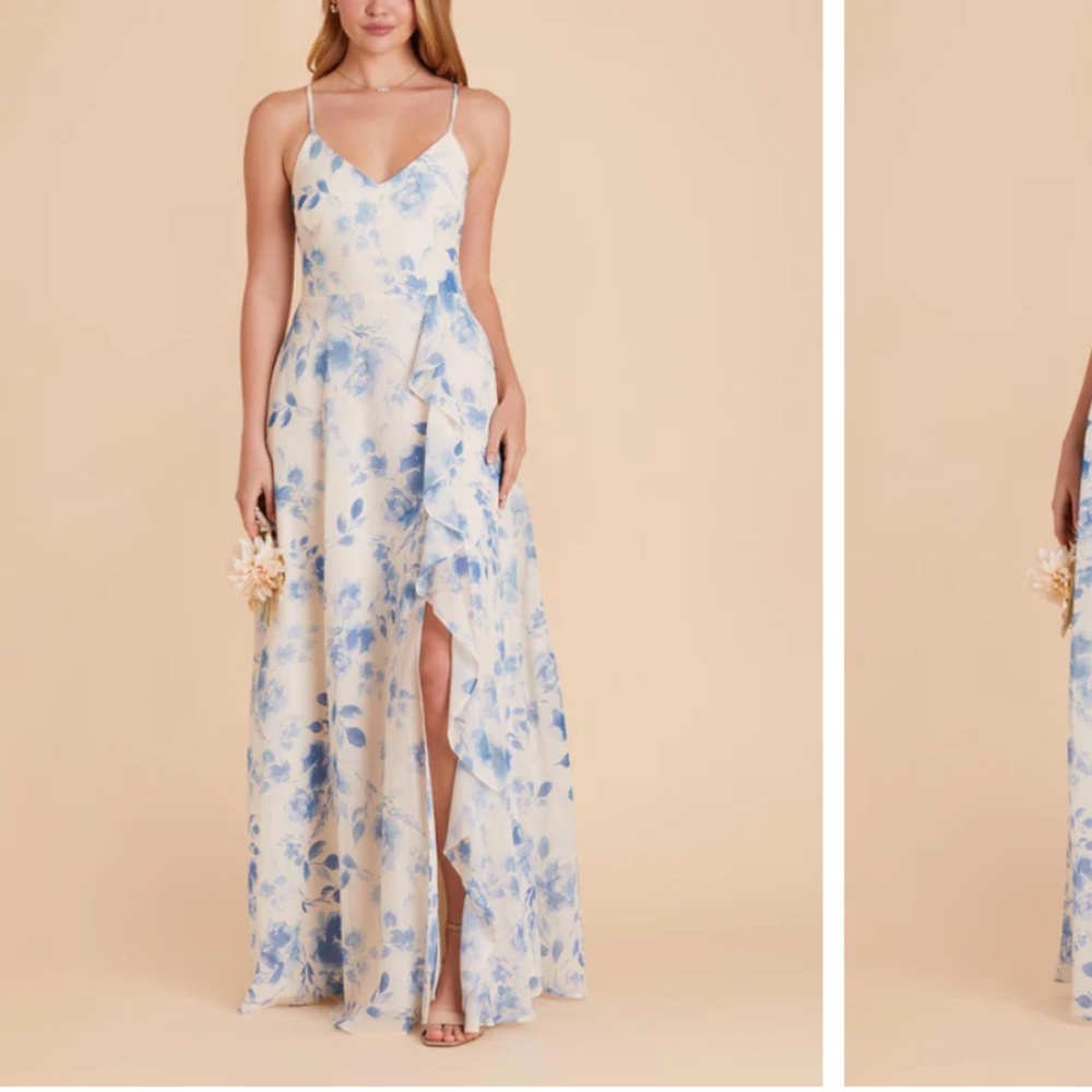 Birdy Grey Floral Spaghetti-Strap Maxi Dress in Cream and Light Blue